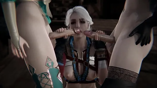 Melhores vídeos The Witcher Triple Futanari - Ciri faz sexo com Triss e Yennefer poder